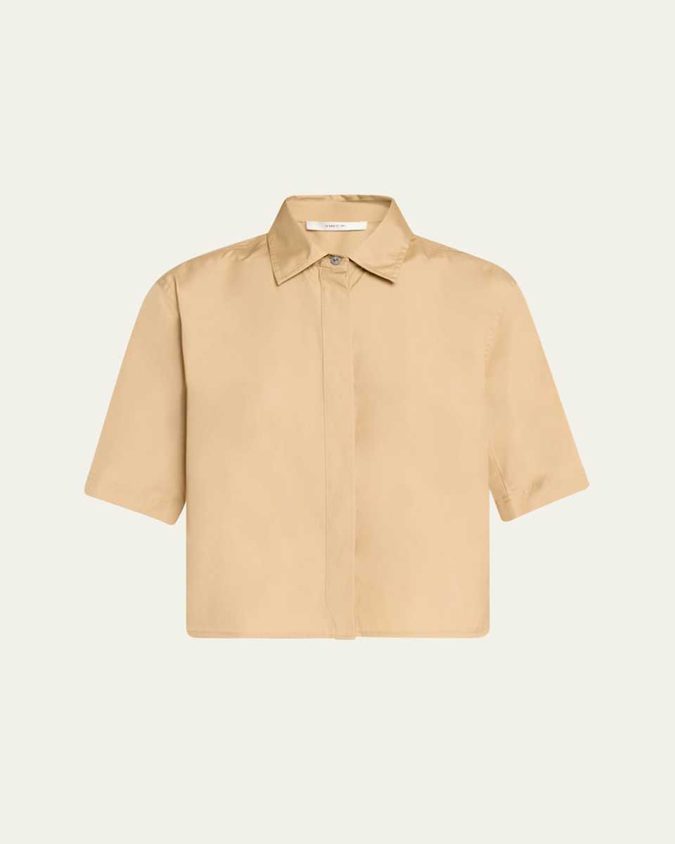 Short-Sleeve Cropped Cotton Shirt